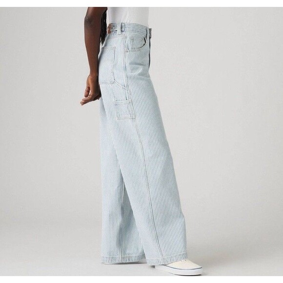 Levi's Women's High-Rise Cinch Baggy Carpenter Pinstriped Denim Jeans Size 30 - Picture 5 of 5